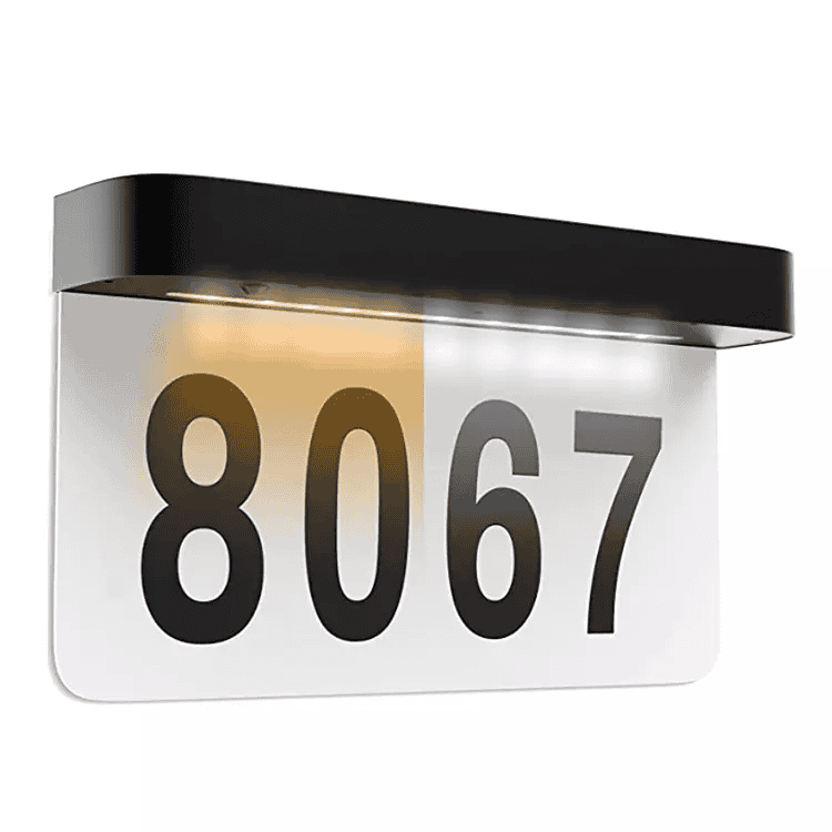 Solar Powered LED Wall Mount Lamp with Lighted Address Sign House Numbers for Garden Warm White IP65 ROHS Certified PC Material