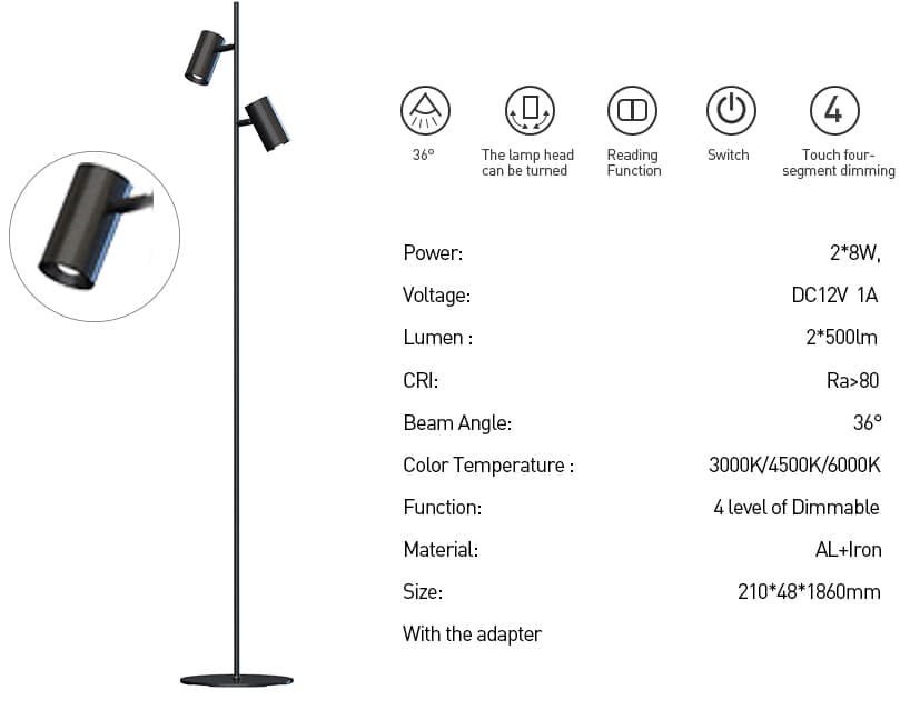 Factory Price High Quality Modern Black LED Floor Lamp and Light for Home and Hotel