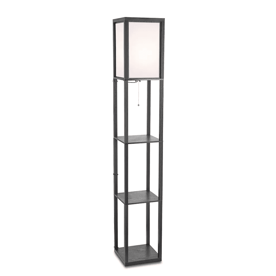 Black Wood Grain Shelf LED Floor Light Indoor Lamp with Zipper Switch Modern Luxury Standing Floor Lamp with Shelves