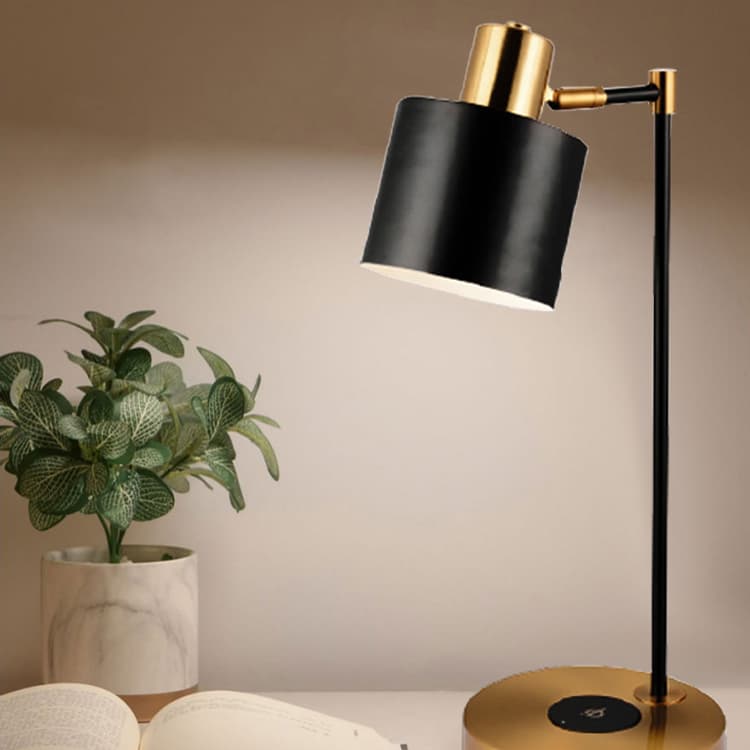 Dual USB Port Dimmable LED Desk Lamp Fast Wireless Charger Metal Table Lamp Touch Switch Warm White Indoor Lighting AC Powered