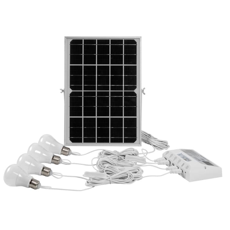 Portable Home Power Solar System with LED Bulbs for Home Lighting and Phone Charging Made of Plastic