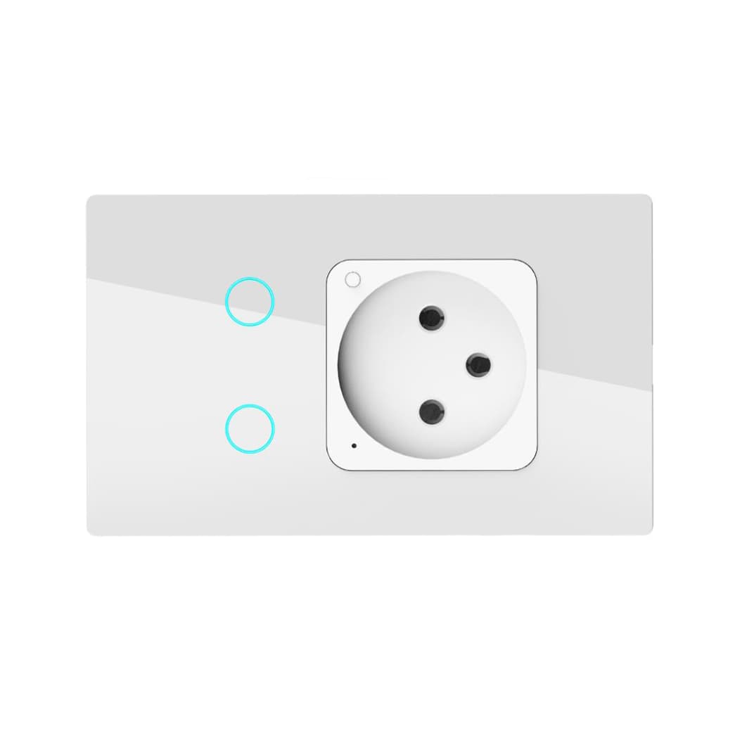 For Tuya Smart Type Wifi Outlet with 2 Gang Switch Wall Switches-Easy Touch Panel Access