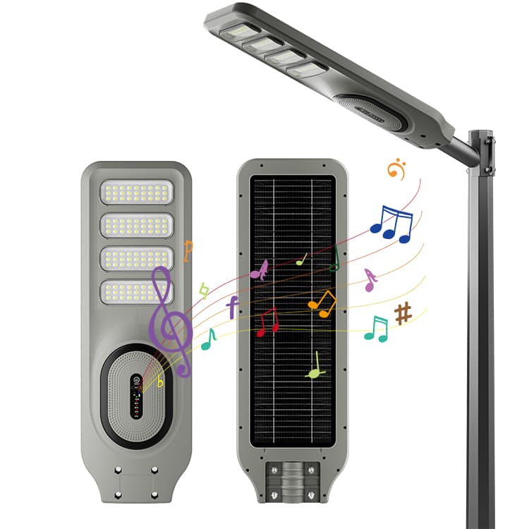 Intelligent 300W/400W Music LED Street Light Waterproof Solar Panel Induction Motion Sensor ABS Body IP65 for Outdoor Road