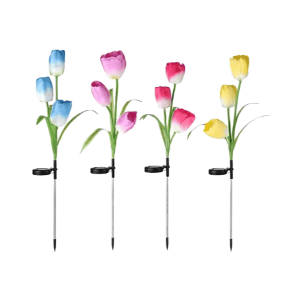 Modern LED Solar Lamp Waterproof RGB Tulip Flower Solar Decor Lamp for Garden Backyard PVC Body with Battery