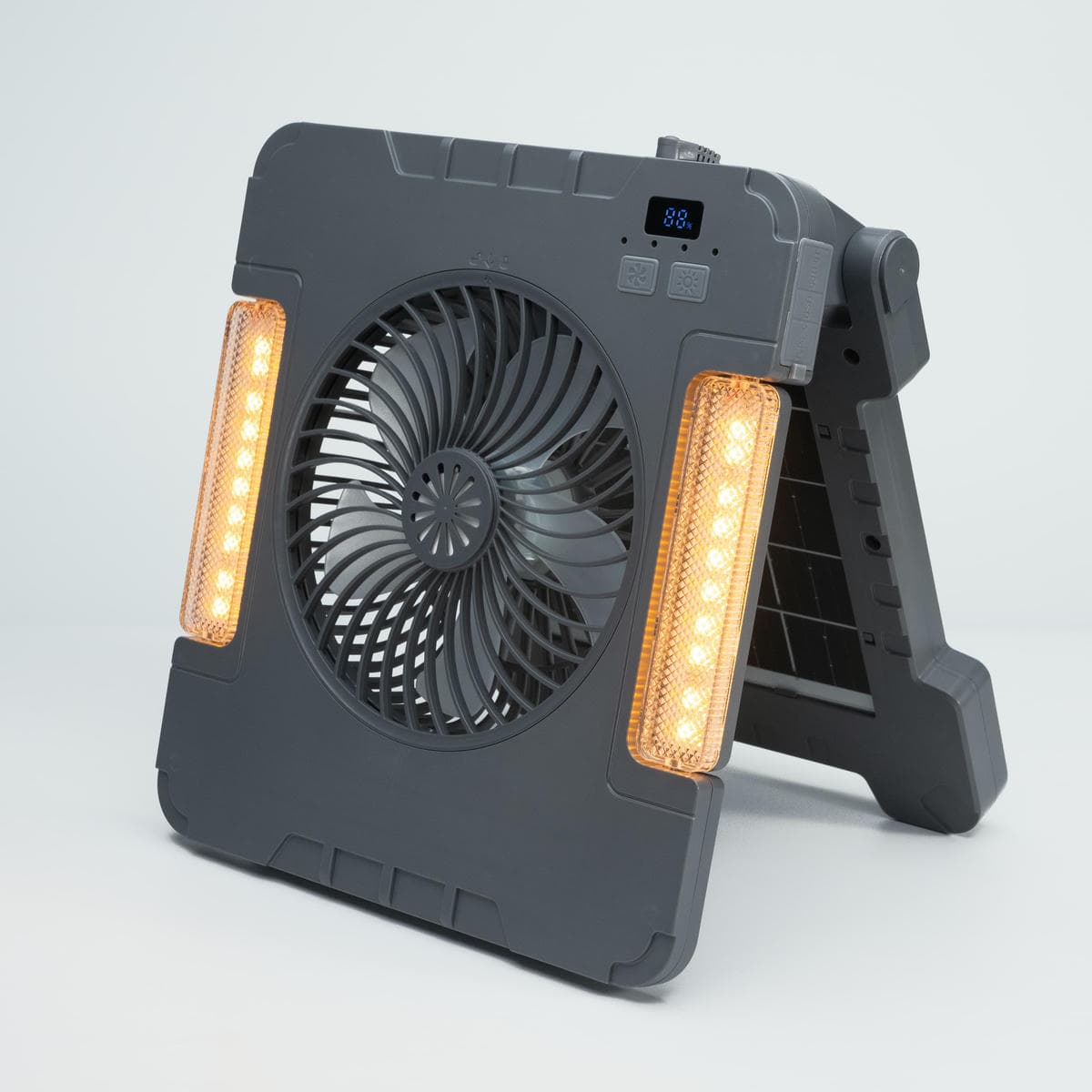 Everstar New LED Solar Powered Plastic Table Fan Light USB Rechargeable Foldable Camping Four Wind Speed for Outdoor Household