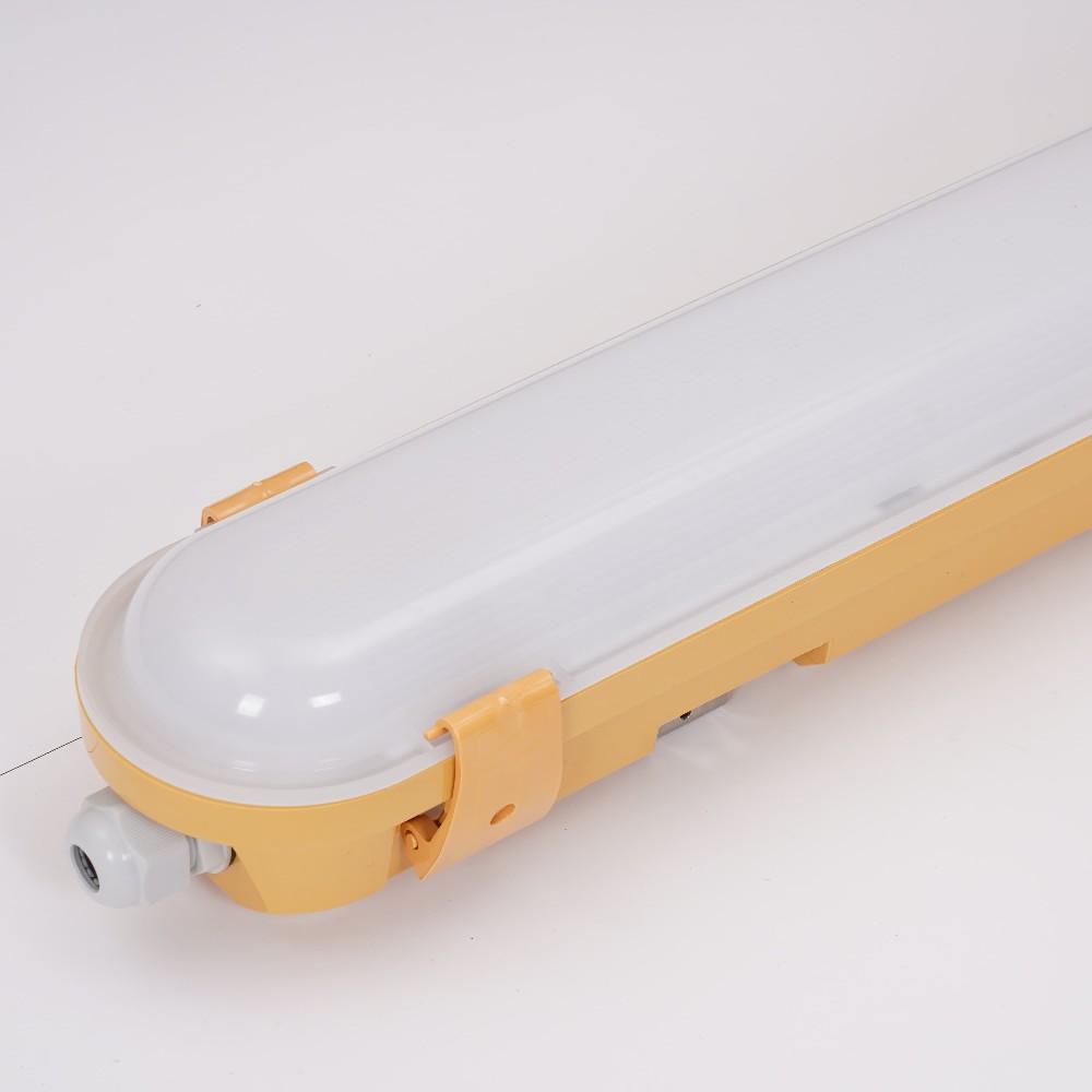 UK Market Yellow Bottom 20-70W LED Tri-Proof Light IP65 Waterproof Light Fixture with 120lm/w 3-Year Warranty