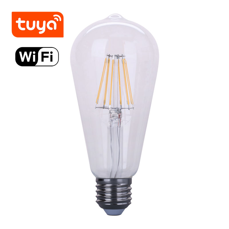 LED-ST64-F8W-TY LED filament bulb glass 8W 800LM 3000K/4000K/6000K RA80 E27 220-240v D64xH140mm wifi Tuya