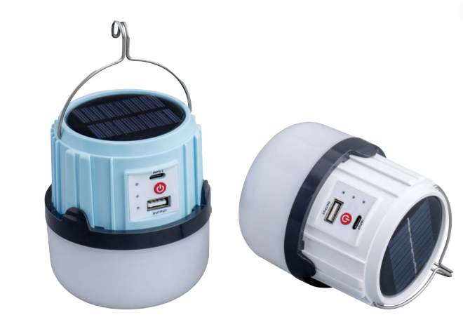 LED-T90-30W LED camping light 4W 360LM IP44 li-ion battery rechargeable 3000K+6000K solar+ USB
