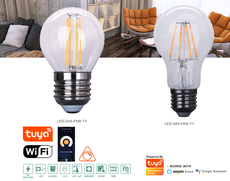 LED-G45-F6W-TY  LED-A60-F6W-TY LED-A60-F8W-TY LED Smart bulb