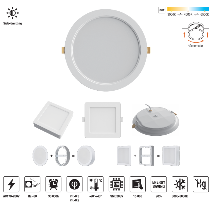 LED-PLCFA2-12W-CCT LED Slim Panel Light