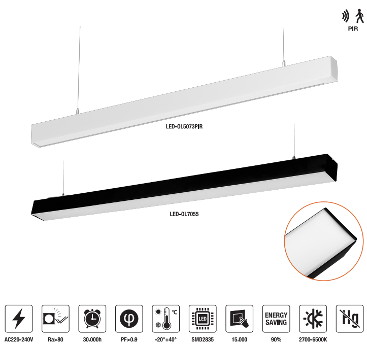 LED-OL5073PIR-30W 　LED Office Light AC220-240V  3000LM±10%