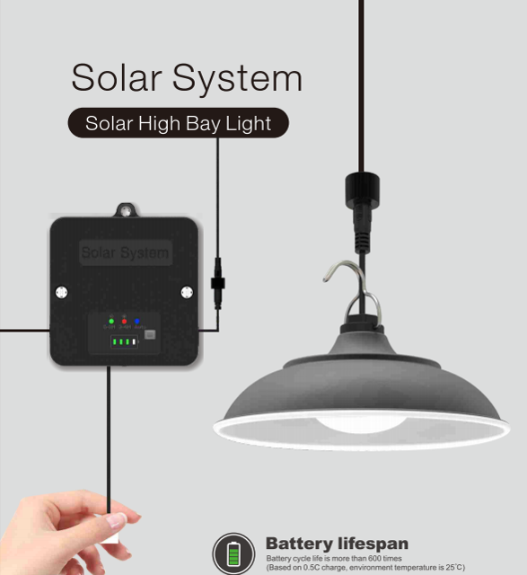 High Quality Outdoor Indoor  Workshop Garage Hanging Lighting LiFePO Battery Pendent Smart LED Solar Ceiling Lights